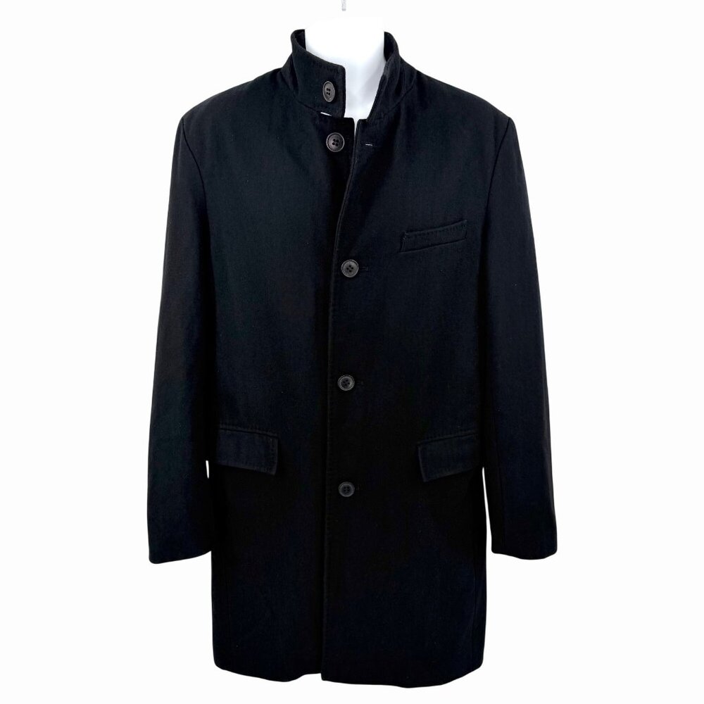 KENNETH COLE NEW YORK MEN'S BLACK WOOL BLEND BUTTON-DOWN DRESS COAT - M
